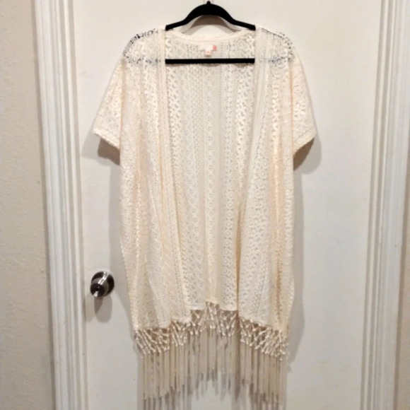 G by Guess Ivory Lace Anita Fringe Kimono Cardigan Sz XS/S-Boho Hippie Romantic - Picture 1 of 7